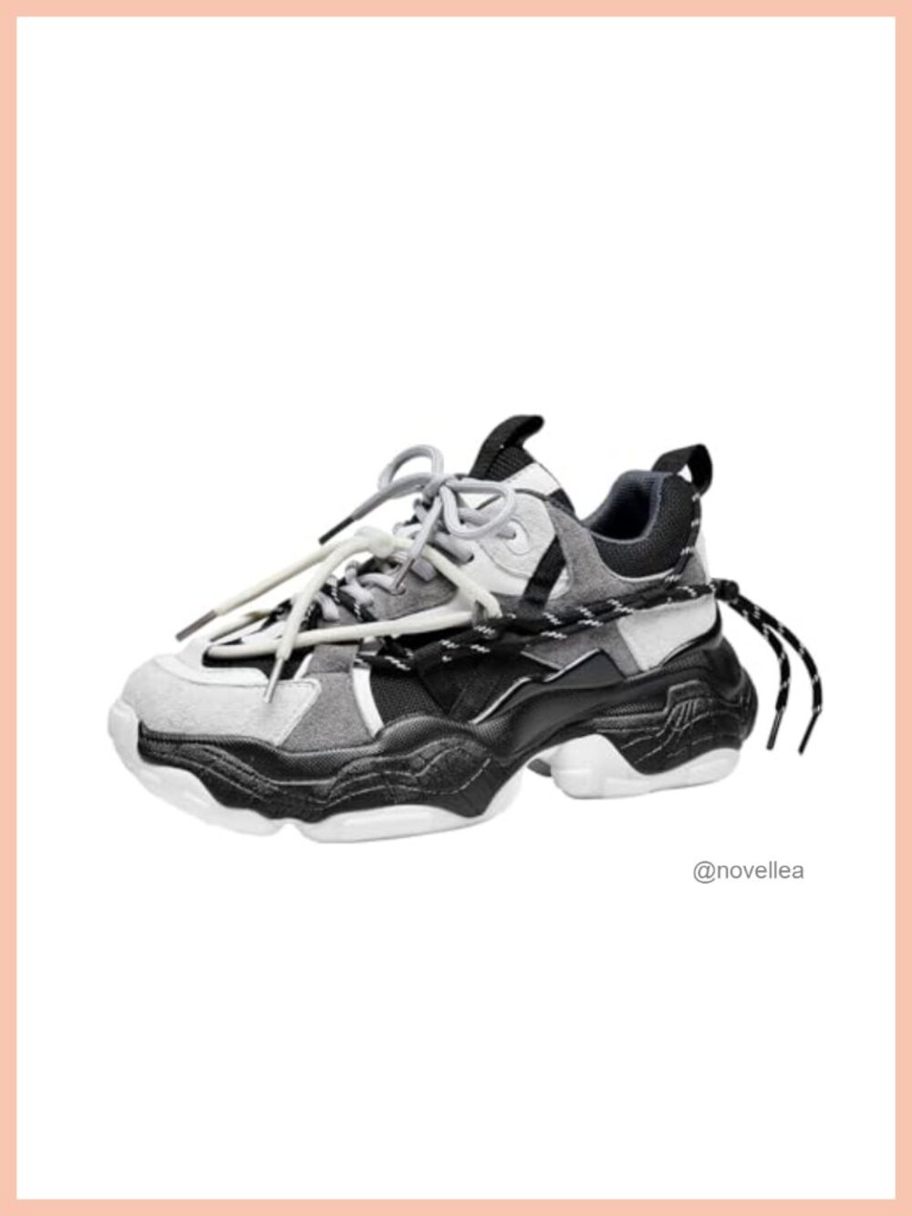 Leather Cowhide & Mesh Chunky Sneakers Platform Lace Up Dad Shoes Walking